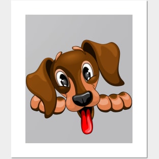 Dachshund Pet Dog Cute, Happy and Playful Peeking Character Posters and Art